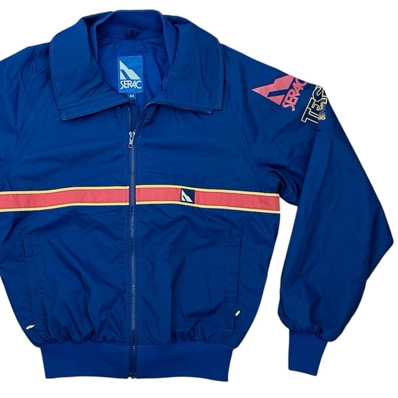 Vintage Blue SERAC Bomber Spring Skiing Jacket with Red and Yellow Stripes - Picture 7 of 7